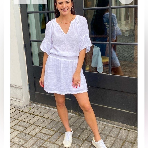 Michael Stars White Smocked Waist Katelyn Dress - Picture 6 of 16